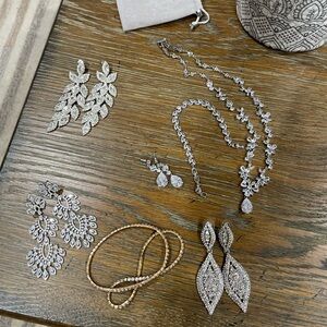 Silver Crystal Drop Earrings and Necklace Set - Sparkling  Jewelry